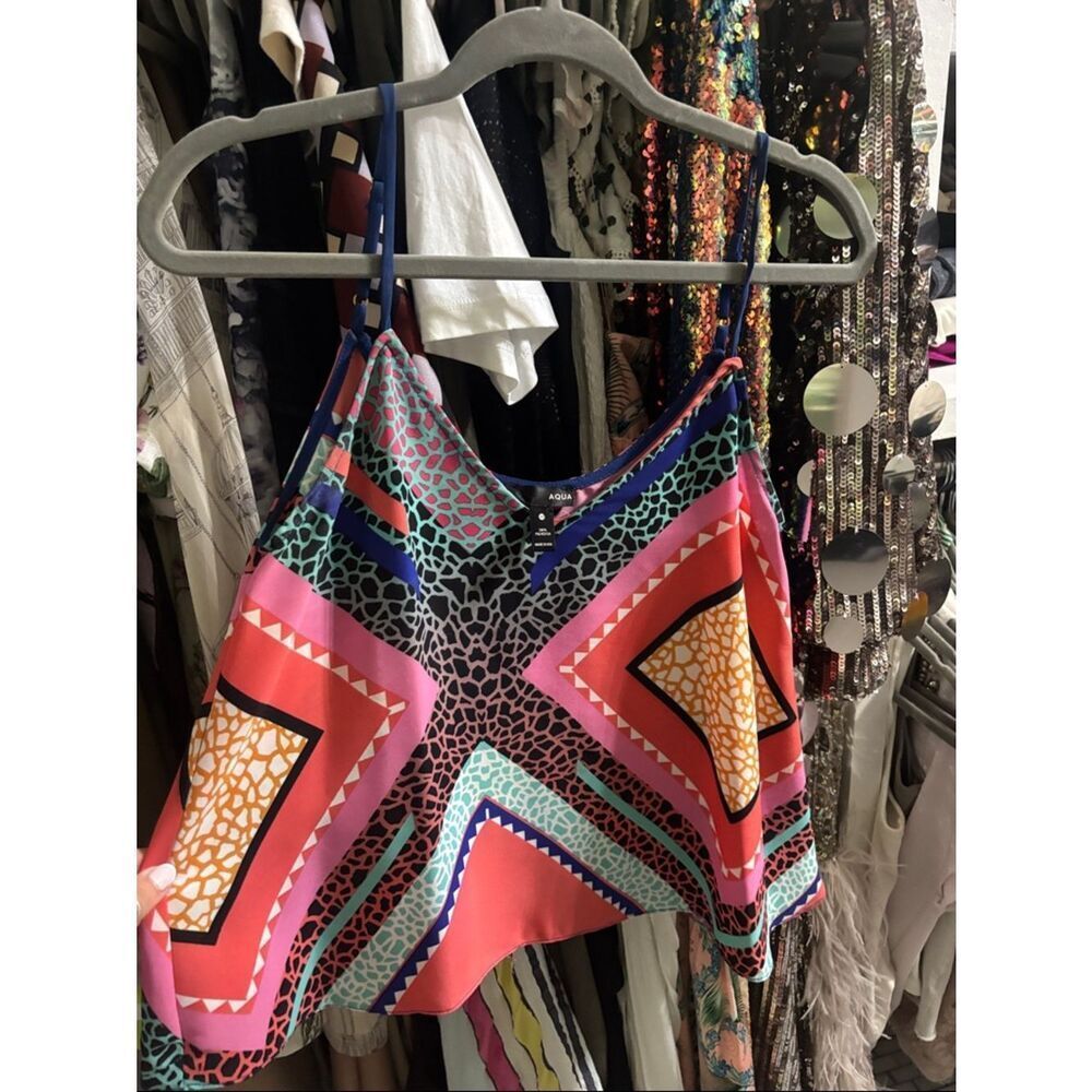 Aqua Vibrant Pink Coral Teal Geometric Cami size XS